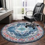 Vaukki Vintage 4 Ft Round Mat, Non Slip Office Hardwood Floor Protector, Waterproof for Rolling Chair, Blue