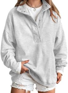 Trendy Queen Womens Oversized Sweatshirts with Snap Button Henley Collar