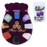 Chakra Stones Healing Crystals Set of 8, Tumbled and Polished, for 7 Chakras Balancing, Crystal Therapy, Meditation, Reiki, or as Thumb Stones, Palm Stones, Worry Stones