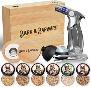 Bark & Barware Premium Cocktail Smoker Kit with Torch - Natural Wood Box, Silver Tools, 6 Flavors Wood Chips - Old Fashioned Bourbon Smoker Kit (no Butane) Whiskey Gifts for Men - Whiskey Smoker Kit