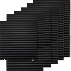 MYshade 12 Pack Temporary Blackout Paper Shades for Windows,Paper Pleated Blinds with Adhesive,No Tools No Drilling Free Cut Size Temporary Room Darkening Shades(Black, 48" W x 72" H)