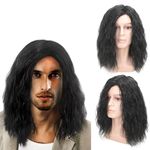 TSHAOUN Mens Black Wig Mid Length Curly Hair, Mens Wig for Adult, 16 Inch/40 cm Pop Rocking Dude Wigs for Men, Handsome Mens Cosplay Wigs for 70s 80s Fancy Dress Daily Costume Party Halloween (Black)