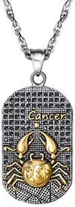Zodiac Necklace,Cancer,Constellation,Celestial,Astrology Jewelry,Dog Tag,Mens Necklaces Pendants Fathers Day Birthday Gift,Stainless Steel