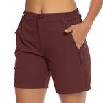 BGOWATU Women's Hiking Golf Shorts Quick Dry Lightweight Cargo Outdoor Active Summer Shorts with Zipper Pockets Wine Red Size XS