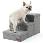 COZY KISS Dog Stair for Small Dogs with Storage, Foldable Pet Step with Leakproof Cover, Older Cat Ramp for Chair Couch Sofa, Lightweight, Comfort (grey, 28.5x17x16.7 inch, 3)