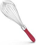 U-Taste Balloon Whisk for Cooking: 18/10 Stainless Steel Kitchen Wire Whisk, 12in Large Heavy Duty Egg Beater, Manual Mixing Tool with 12 High Flex Wires for Stirring, Blending Sauce (Red)