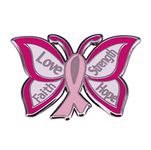 Love Faith Strength Hope Butterfly Design Breast Cancer Awareness Lapel Pin Badge Jewelry for Backpacks Badges Hats Bags