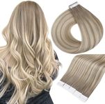 Full Shine Tape in Hair Extensions Human Hair Color 19/8/60 Grey Fading to Ash Brown And Blonde Double Sided Tape in Human Hair Extensions 12 Inch Straight Tape in Extensions 20Pcs 30 Gram