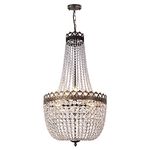 Wellmet Crystal Chandelier Lights, 9-Light French Empire Foyer Chandelier Pendant, Hanging Ceiling Lighting Fixture for Hallway Dining Living Room Bedroom Kitchen, 30" H x 19.69" W, Antique Bronze