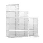 Kuject Large Shoe Organizers Storage Boxes for Closet 12 Pack, Clear Plastic Stackable Shoe Containers Bins with Lids, Under Bed Shoe Storage for Entryway, Drop Front, Fit up to Women's Size 12, White