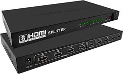 VOOCME 1x8 HDMI Splitter 8 Ports, HDMI Splitter 1 in 8 Out, Supports 3D 4K x 2K 30HZ FHD 1080P Supports | TV's Or Multi Monitors Adapter at Same Time- BLACK