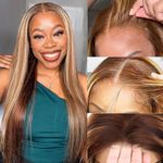 Straight Highlight Wig Wear and Go Glueless Wig Human Hair Pre Plucked Pre Cut 6x4 HD Lace No Glue 4/27 Ombre Highlight Lace Closure Wig 180 Density Colored Human Hair Wig for Beginners Wig 22 Inch