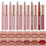 12 Pcs Liquid Lipstick Lipliner Set Nude Lipliner Matte Lipstick Long Lasting Non-Fading Waterproof Lip Glosses Makeup Set Gift For Women (Set C)