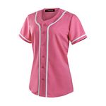 EALER BJW80 Series Women's Baseball Jersey Softball Jersey Button Down Shirts, Rose Red, Medium