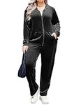 IN'VOLAND Women's Plus Size Velour Jogging Suits 2 Pieces Long Sleeve Tracksuit Hoodie Zip Up Sweatsuit with Pockets