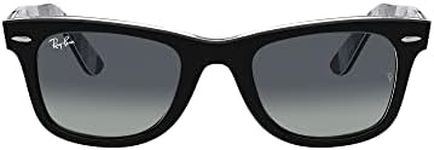 Ray-Ban RB2140 Original Wayfarer Square Sunglasses, Black On Chevron Grey/Burgundy/Light Grey Gradient Blue, 54 mm