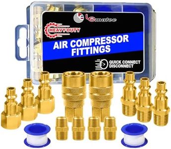 15-PC Air Compressor Hose Fitting Kit with Storage Case, 1/4" NPT Quick Connect Fittings, Solid Brass High-Flow Connectors, 3 Male & 3 Female Plugs + 5 Male-to-Male