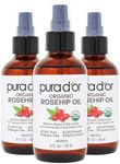 PURA D'OR ORGANIC Rosehip Seed Oil Hair Relaxer (4 Oz x3 = 12 Oz) 100% Pure Cold Pressed USDA Certified All Natural Anti-Aging, Scar Treatment, Gua Sha Massage, Face, Hair & Skin - Women & Men