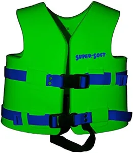 TRC Recreation Super Soft Child Size Medium Life Jacket USCG Approved Vinyl Coated Foam Swim Vest for Kids Swimming Pool and Beach Gear, Fierce Green