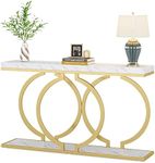 LITTLE TREE 55 inch Faux Marble Gold Console Table Modern Entryway Table Narrow Long Sofa Table Accent Table for Living Room, White and Gold