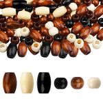 LLMSIX 130PCS Wooden Spacer Beads, Large Hole Dreadlock Hair Braid Beads Wooden Macrame Beads Round and Barrel Wooden European Loose Beads for Hair Braid Jewelry Craft (White, Black, Brown)