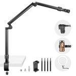 NEEWER Flexible Overhead Camera Mount Desk Stand with Phone Holder,35.4" Aluminum Alloy Articulating Webcam Stand Arm with C Clamp,Tabletop Tripod Mount for Ring Light Camera Smartphone Projector,ST3A