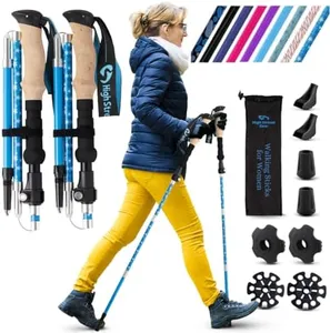 Walking Sticks for Men & Women - 14.5” Foldable Hiking Poles for Backpacking, Exercising and Traveling, Set of 2 Nordic Collapsible Trekking Poles (Blue Bloom, 100-120cm)