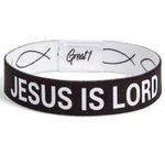 Great 1 JESUS IS LORD Ichthys Symbol/Jesus Fish Bracelet - Inspirational Religious Christian Reversible Stretch Wristband, Small, Polyester, no gemstone