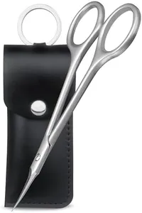 XGIZMOO Cuticle Scissors Extra Fine Curved Blade,Precise Stainless Steel Long Handle Professional Grooming Manicure Scissors for Nail, Eyebrow, Eyelash, Dry Skin