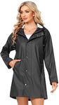 UNIQUEBELLA Raincoat for Women Outdoor Hooded Jacket Rain Jackets Waterproof Breathable Windbreaker-Black