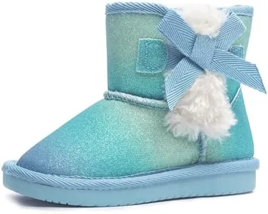 KRABOR Toddlers/Little Girls Boots,Glitter Warm Winter Snow Shoes with Cotton Lining and Cute Bow Blue Size 10