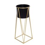 green leaves Metal Planter Stand with Plant Pot Flower Pot for Indoor Balcony Flower Rack (Black, Large)