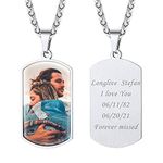 Custom Dog Tag Photo Necklace Personalized Stainless Steel Picture Pendant Full Color Image Print Engraved Memorial Keepsake Jewelry for Father Mom Gifts for Family Couples Grandma Grandpa