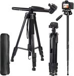 Fotopro DIGI-1003 6ft 2-in-1 Professional Aluminum Tripod with Horizontal arm | Monopod with Multipurpose Head for Low Level Shoot & Panning for Photography, Videography | Payload 4Kg