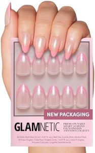 Glamnetic Press On Nails - Bubble Gum Glaze | Short Almond Pink French Tip Fake Nails with a Glaze Finish | 15 Sizes - 30 Nail Kit with Glue