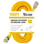 YOJOE 100 Foot Yellow Extension Cord, Lighted Outdoor 12/3 Cord, 12 Gauge 3 Prong SJTW Heavy Duty Extension Cable with 3 Prong Grounded Plug for Safety, UL Listed