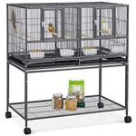 Yaheetech Parrot Cage Budgie Cage Wide Bird Cage Flight Cage for Finch Canary Parakeet Cockatiel with Rolling Stand Wheels Black