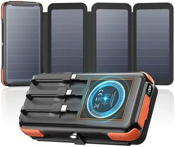 Tranmix Solar-Charger-Power-Bank-49800mAh, 20W Fast Charging Portable Charger with Built-in 3 Cables & 4 Solar Panels, USB C Solar Battery Bank with LED Flashlights for Smartphones, Tablets