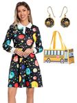 Leevuyu Women Miss Frizzle Costume Halloween Costume Women 2024 School Teacher Dress Black Small