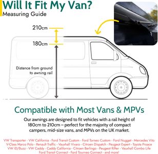 Trail Langley Campervan Driveaway Awning – UPF50+, 5000mm Waterproof, Side Tent with Groundsheet, Windows, Front Canopy, 180-210cm Height