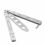 The Autostory Butterfly Knife Trainer Tool, Practice Training Flipping Tricks, Stainless Steel Metal Folding, Non-Offensive & 100% Safe - Designer Model (Silver)