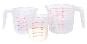 KitchenCraft Universal Measuring Jug Set, Plastic and Lightweight for wet and dry ingredients, Imperial and Metric Units, Powdered Mixes and Liquids, Set of 3