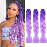 WoWCFyyds 24'' Jumbo Braiding Hair Extensions Two Color Omber Jumbo Braids Extensions Hair 3Packs Kanekalon Hair Afro Box Braids Coloured Hair Extensions for Braiding（purple - light purple）