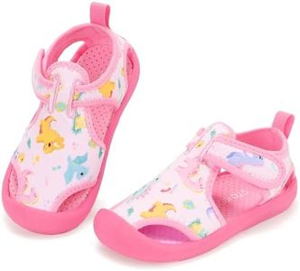 STQ Toddler Sandals Boys Quick Dry Slip On Aqua Beach Swim Pool Water Shoes Pink Dinosaur Toddler 6