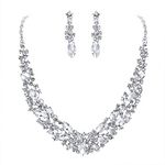 BriLove Wedding Bridal Necklace Earrings Jewelry Set for Women Austrian Crystal Marquise Cluster Collar Necklace Dangle Earrings Set Clear Silver-Tone