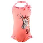 Julysand Toddler Girls One Piece Bathing Suit Sequin Unicorn Swimsuit Orange Bow Ruffled Swimwear