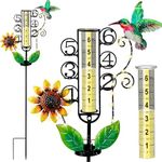 Rose Manor Outdoor Rain Gauge, Metal Hummingbird Flower Leaf Large Color Digital Rain Guage with Solar Light, 3 Sections Height Adjustable, Large Capacity, for Garden, Deck, Lawn, Patio, Farm