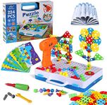 Haifeng STEM Educational Toys for 3-8 Year Old, Creative Mosaic Drill Set for Kids, DIY Electric Drill Puzzle Toys, 3D Construction Games with Toy Drill, Engineering Building Kits for Boys and Girls