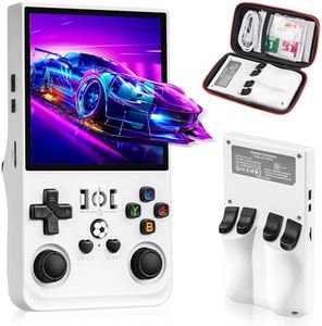 R36MAX Retro Game Console, Handheld Game Console with 4.0-in IPS HD Screen，Video Game Consoles with 64GB Memory, Portable Games Consoles with Storage Bag（White）
