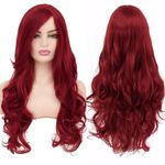 YEESHEDO 32" 80 cm Long Wavy Curly Hair Cosplay Wigs with Bangs for Women Girls Heat Resistant Synthetic Wig for Party Costume Anime Halloween (Wine Red)